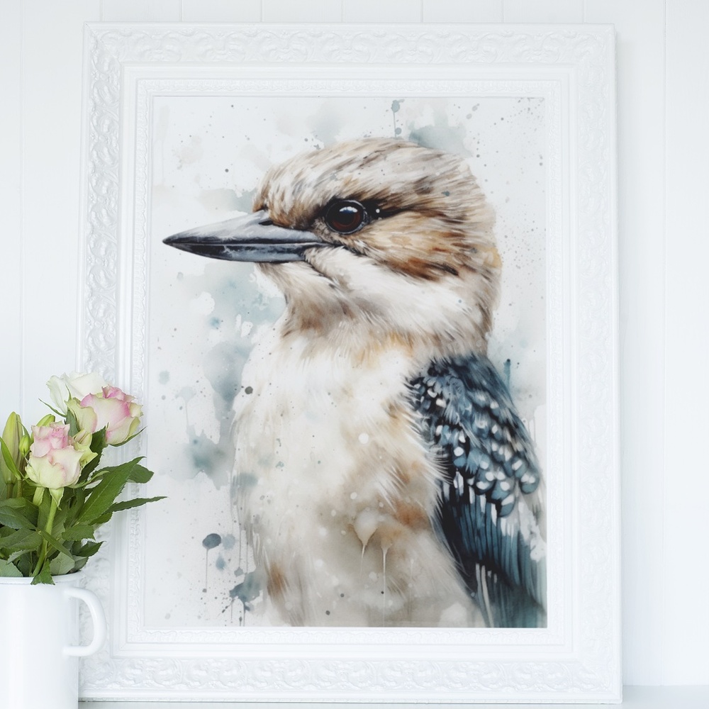 Watercolor Kookaburra Bird Portrait Wall Art Illustration Print Unframed - Picture 4 of 9